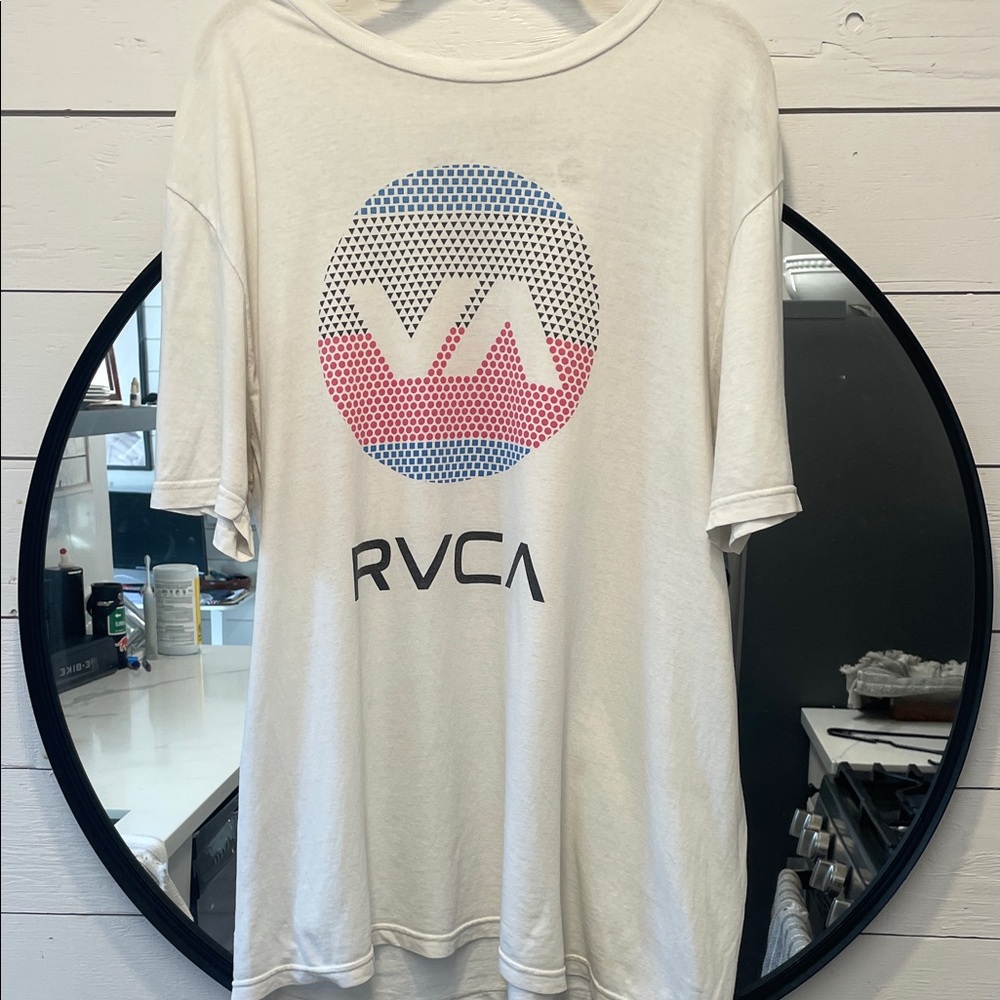 RVCA White Tee with Blue and Pink Graphic I Men's XL
